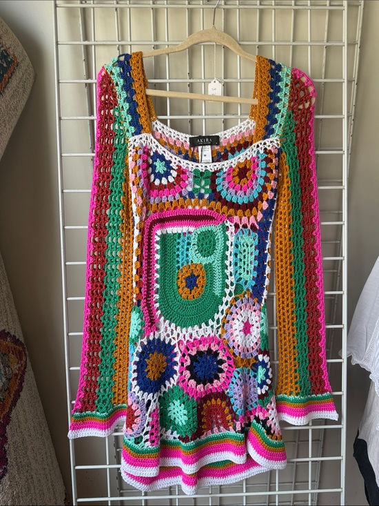 AKIRA Sweaters - NWT AKIRA Bright Multicolor Crochet Scoop Neck Sweater Size Medium